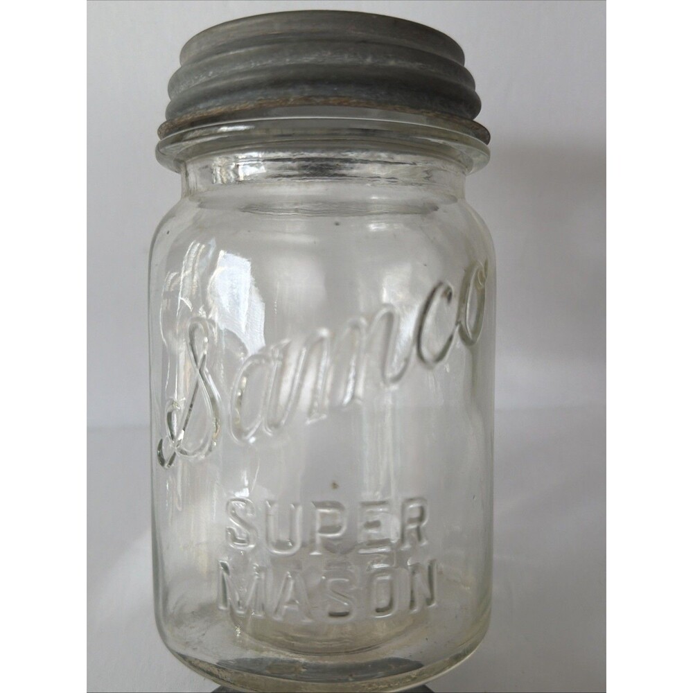 Vintage SAMCO Super Mason Pint Jar with Zinc Lid Clear Number #4